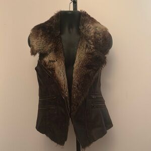 Luxurious Faux Fur Trim Vest in Rich Brown